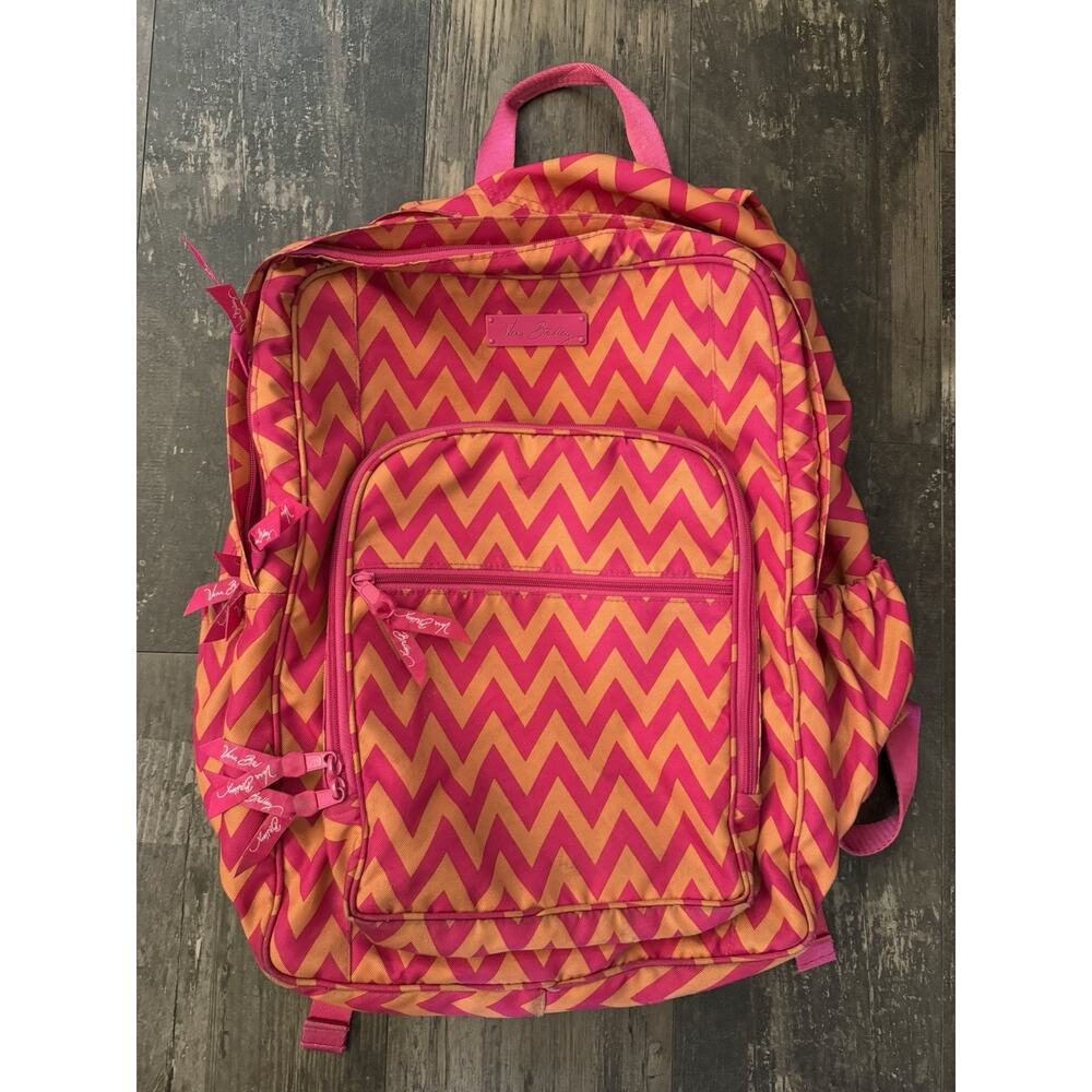 Vera Bradley Campus Tech Backpack Pink Orange Chevron Laptop School Travel Bag